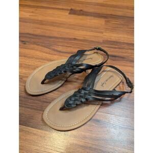 American Eagle Black Minimalist Woven Thong Sandal Size 6 Bohemian Casual Spring